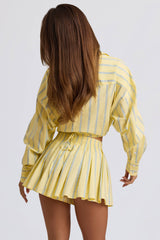 Cotton Poplin Stripe Pleated Shorts in Yellow Stripe