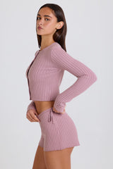 Ribbed Knit Tie Mini Shorts in Mauve