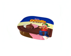 Ricolino Duvalin Tri Sabor container showcasing Hazelnut, Vanilla, and Strawberry flavors - bulk Mexican candy.
