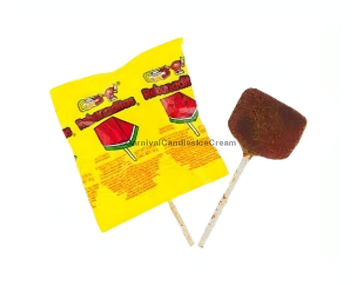 Vero Rebanaditas Watermelon Chili Lollipop with yellow packaging, perfect for sweet and spicy flavor lovers.